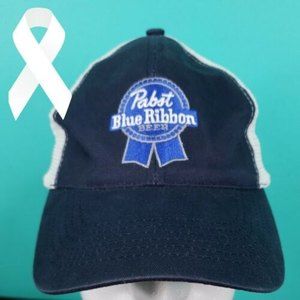 Pabst Blue Ribbon Beer PBR Mesh Back Trucker Hat Blue and White